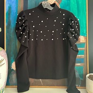 Elegant Black Pearl-Embellished Women's Top M